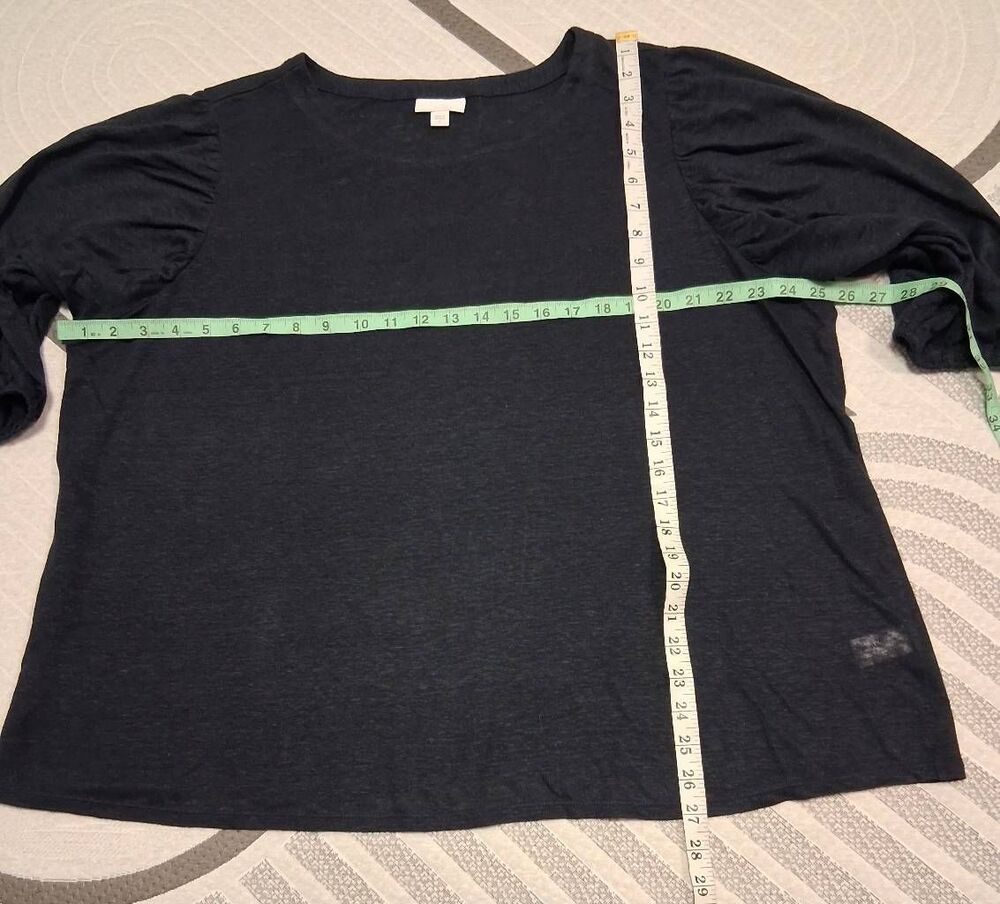 J.jill womens xlarge blue blouse 100% linen puffer sleeve classic minimalist - Picture 6 of 7